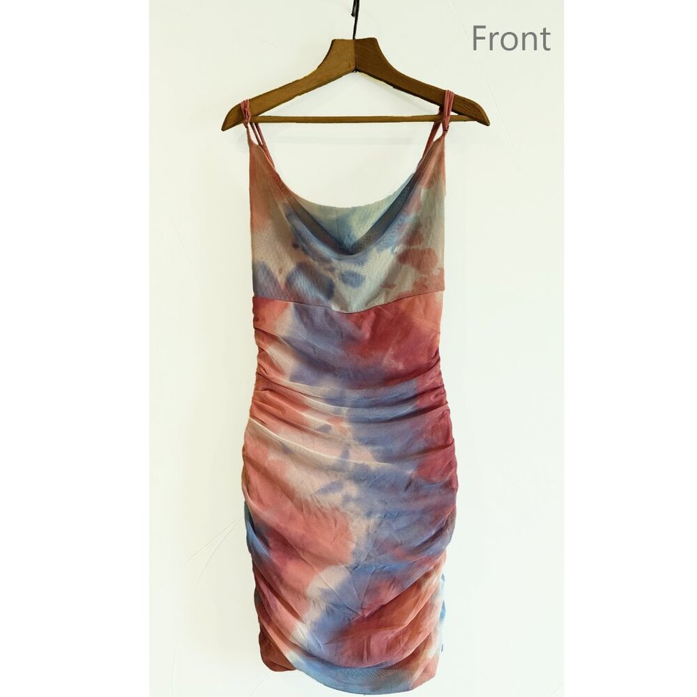 Mini Dress ruched tulle bleach effect summer party night out Sz M